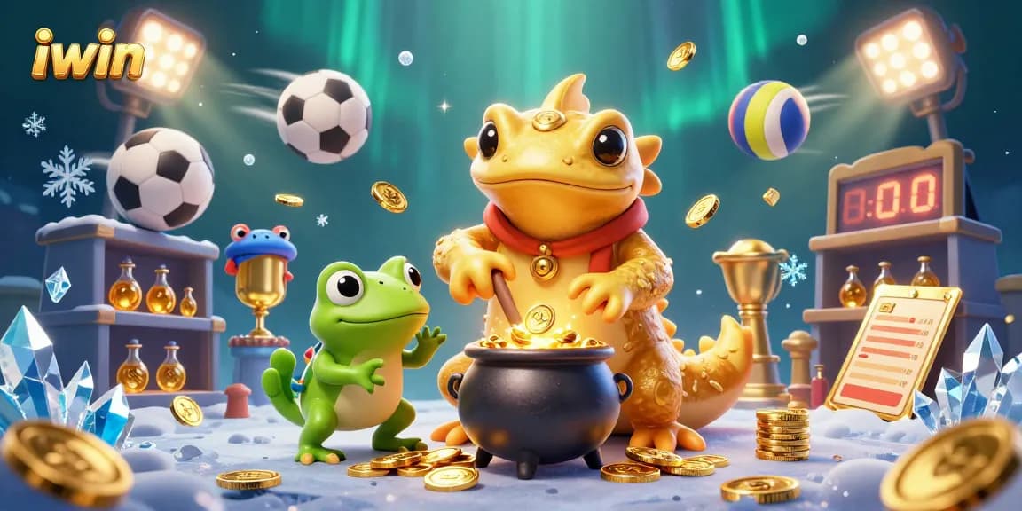 Win big with iwin’s exciting 3D casino scene showcasing sports betting action and gold treasures.