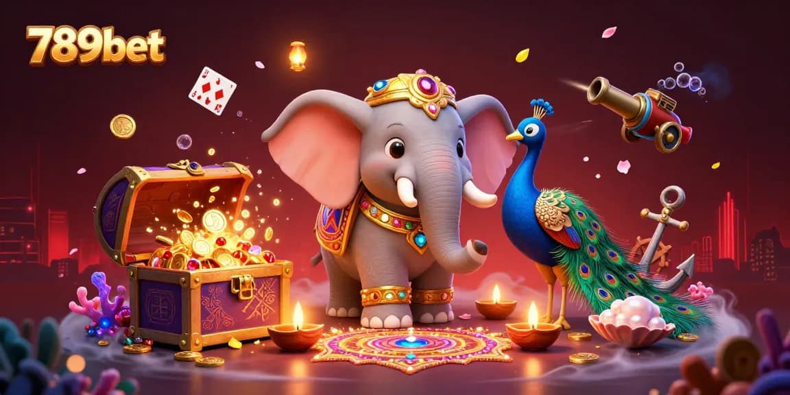 Experience thrilling gameplay with 789bet in a vibrant, colorful 3D scene featuring lively casino elements and festive decorations.