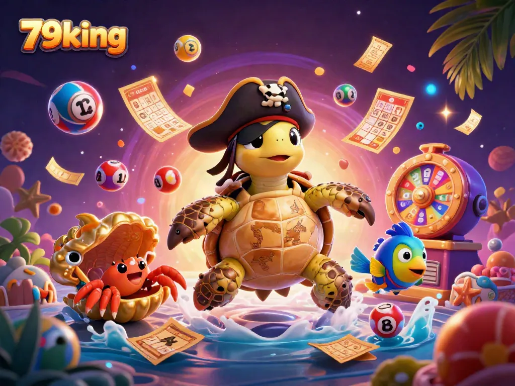 79king engages players with a fun 3D scene featuring colorful lottery elements and playful characters.