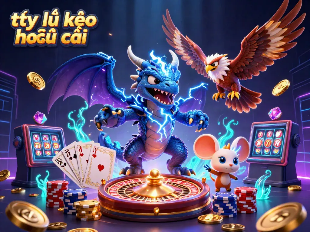 Engage with tỷ lệ kèo nhà cái through a vibrant scene featuring iconic characters and casino elements.