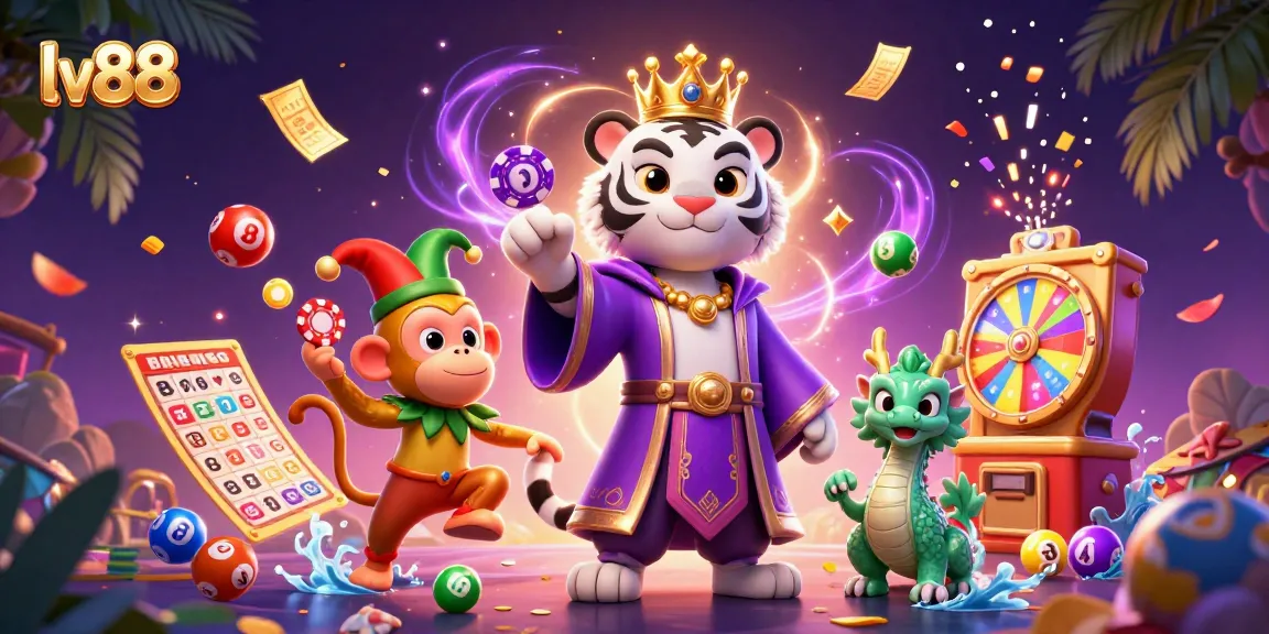 Join the excitement at lv88 with a white tiger, golden monkey, and jade dragon immersed in dynamic gaming elements.