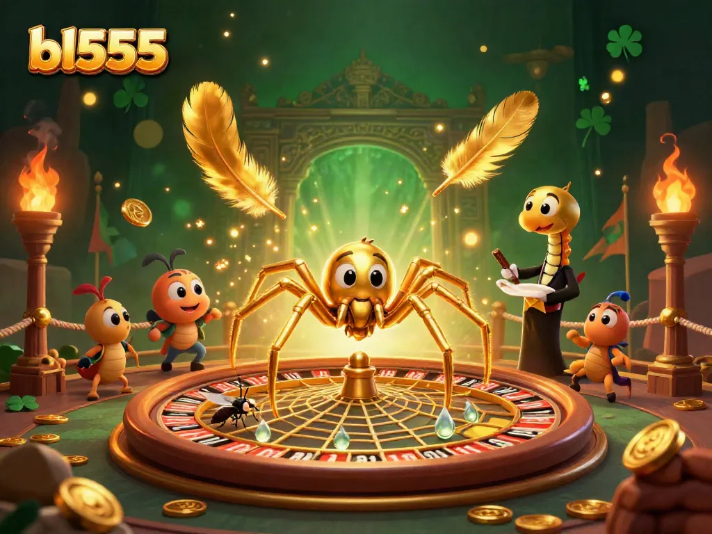 Spin the roulette wheel with bl555's dynamic casino scene featuring a golden spider and centipede croupier.