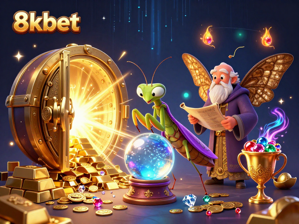 Experience thrilling wins at 8xbet with vibrant casino-themed illustration showcasing fortune tellers and treasures.