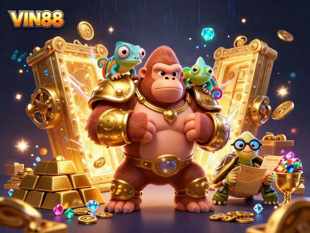 Join the thrilling experience at VIN88, where the gorilla king reigns in this vibrant casino scene!