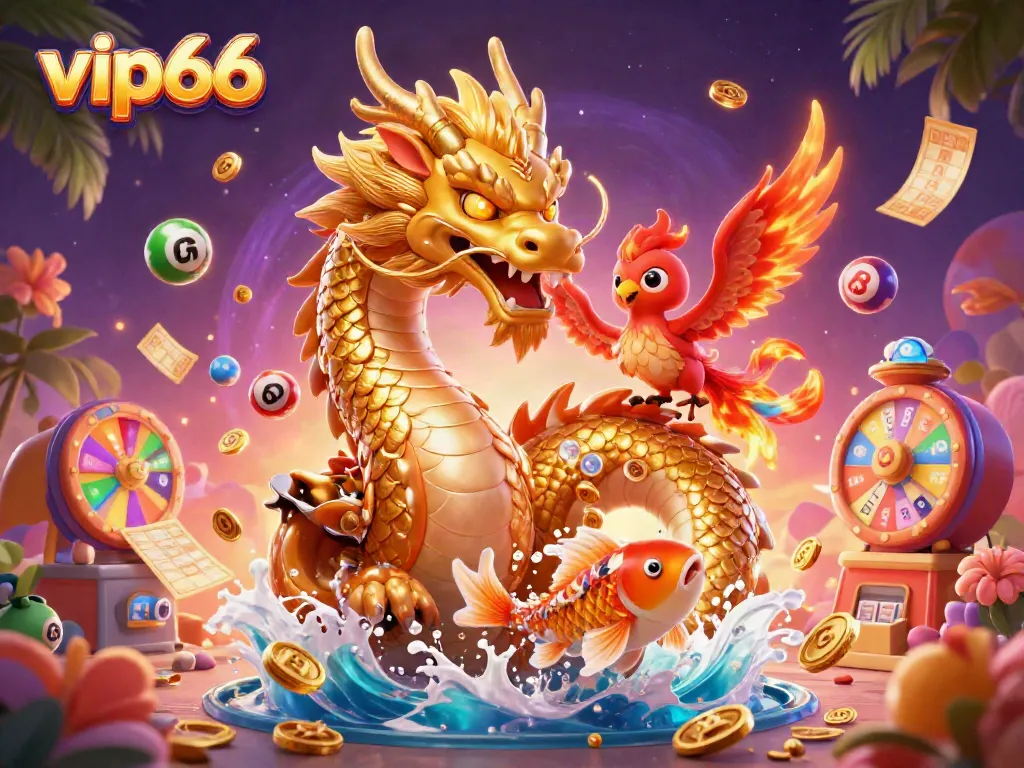 Experience the excitement of vip66 with vibrant lottery elements and mythical creatures.