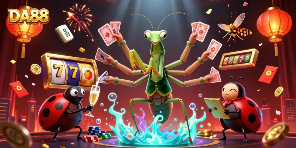 Experience thrilling gameplay action at DA88 featuring vibrant elements from slots and casino tables.