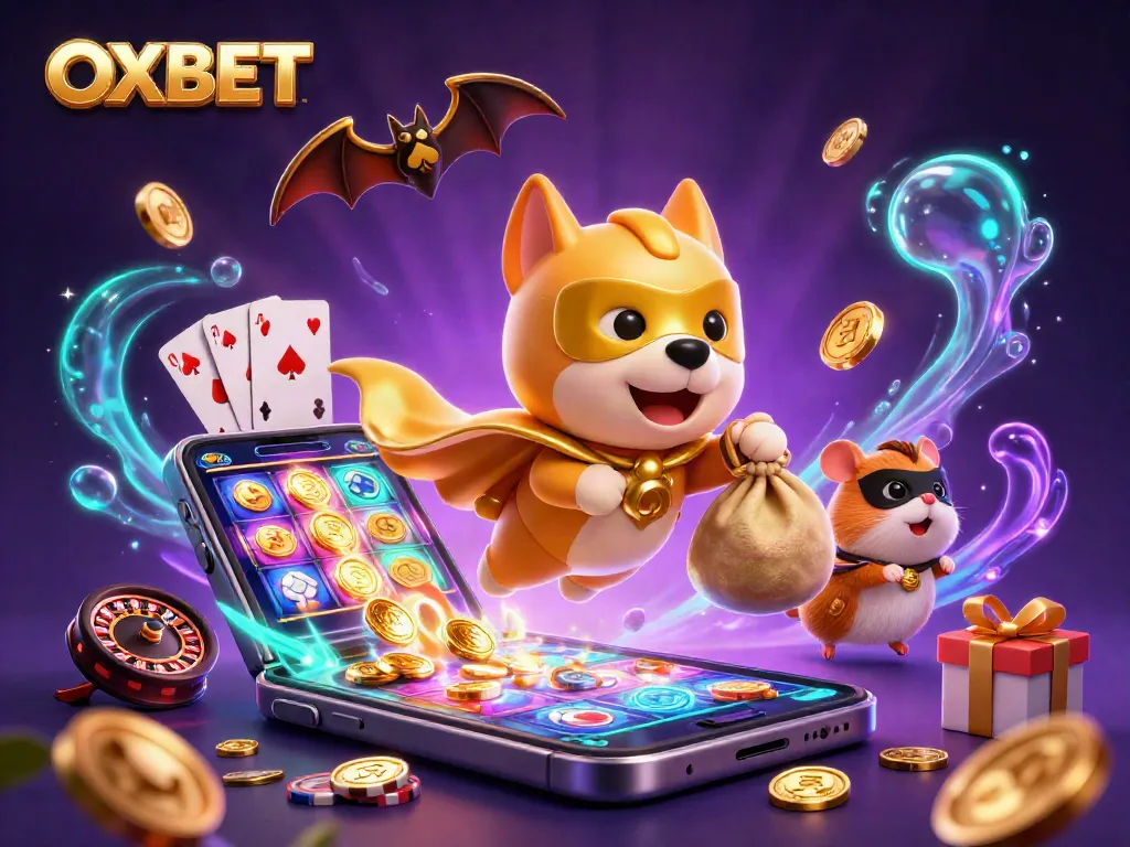 Bet on OXBET with a vibrant 3D illustration showcasing playful characters and lively casino elements.