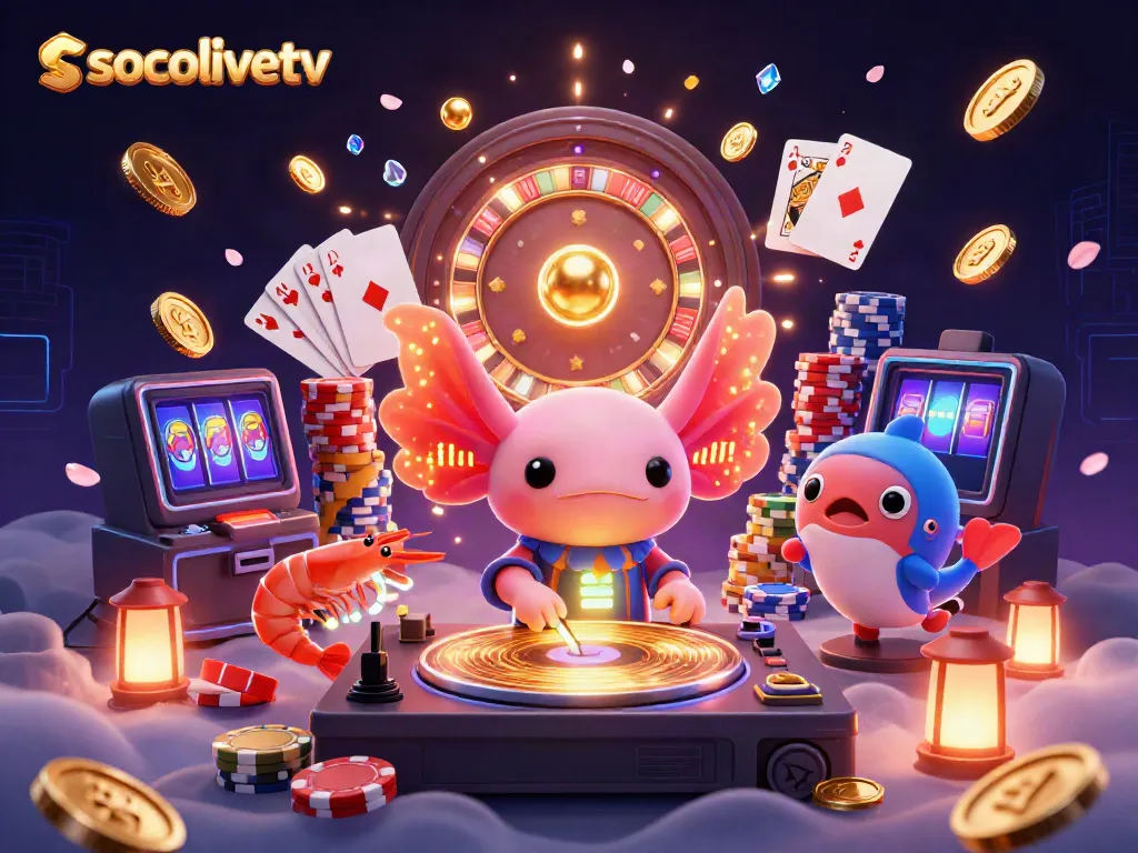 Engage with exciting gaming action featuring SocoliveTV with vibrant characters and rich casino elements.