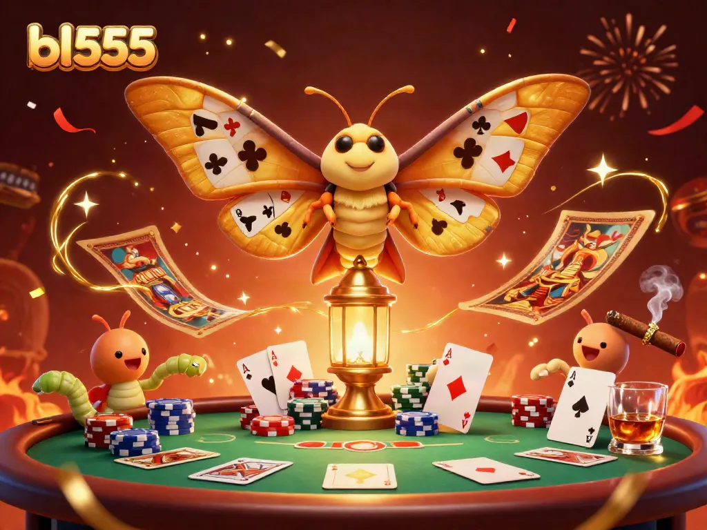 Engage with exciting gameplay at bl555, featuring a vibrant casino scene with a golden-winged moth.