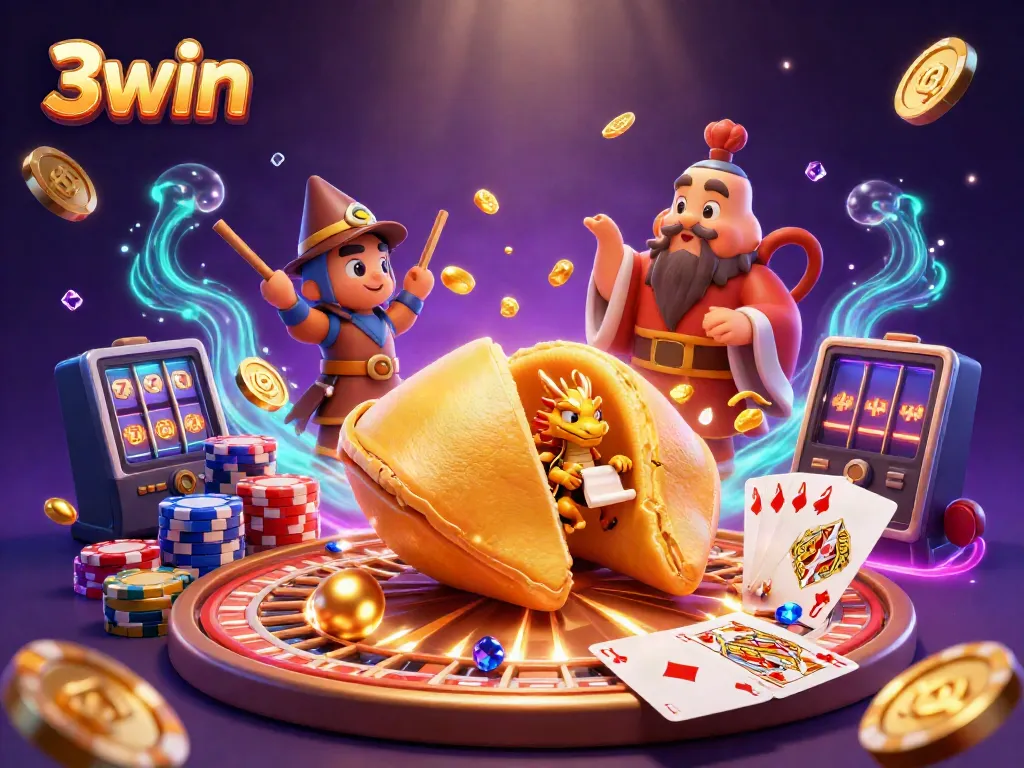 Experience thrilling moments with 3win as a wise dragon unveils fortunes in a vibrant casino atmosphere.