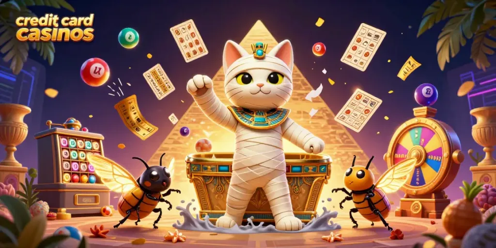 Engage with exciting credit card casinos featuring dynamic gaming elements and vibrant casino characters.