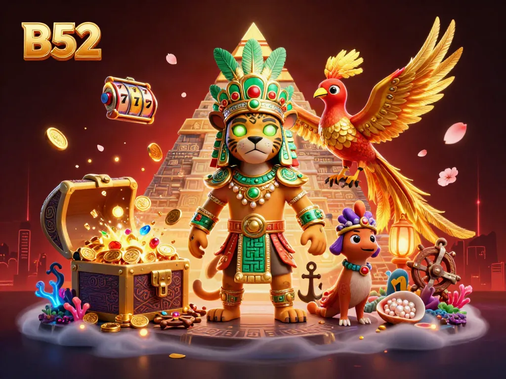 Spin for your chance to win big with B52-themed casino illustration featuring rich gaming elements.