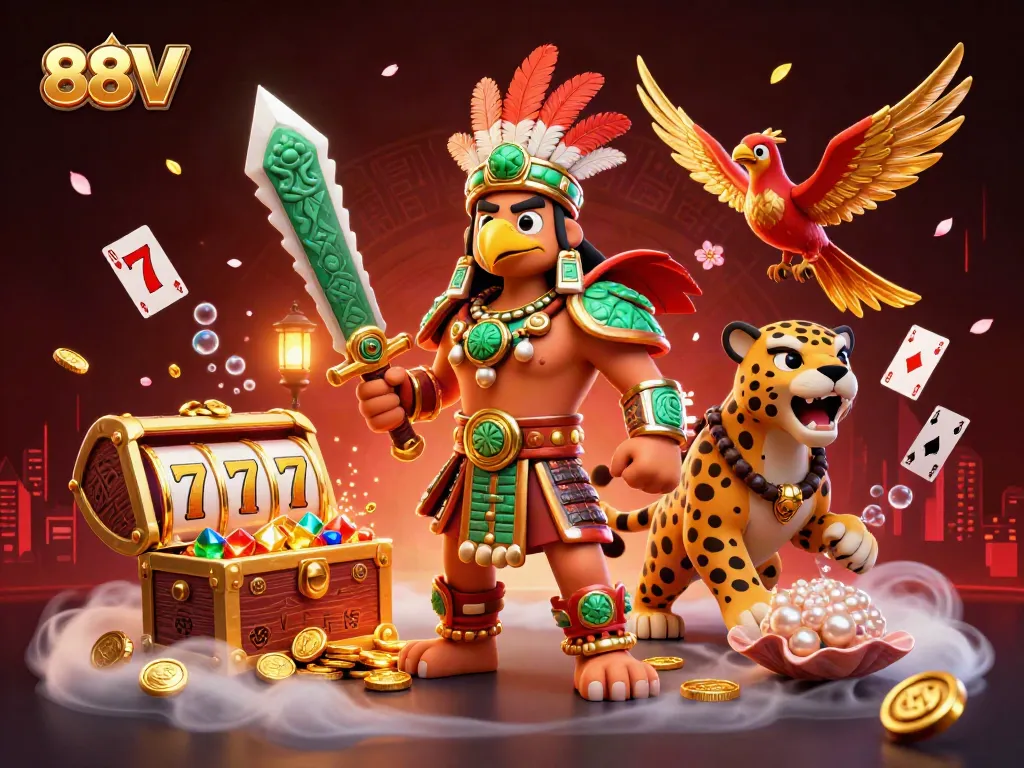 Experience thrilling slots gameplay with 88VV's dynamic characters and vibrant casino elements.