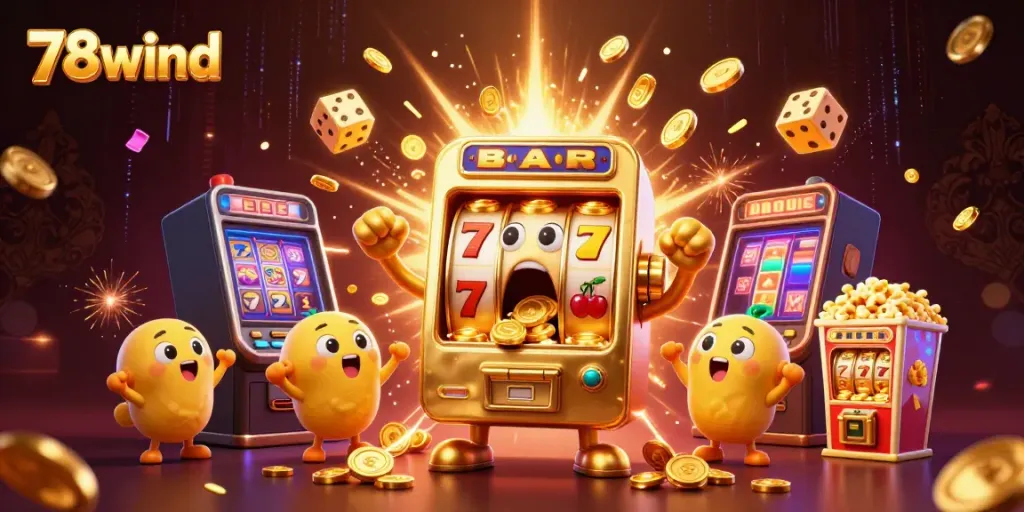 78wind slot machine celebrating jackpot wins amidst flying coins and vibrant casino elements.
