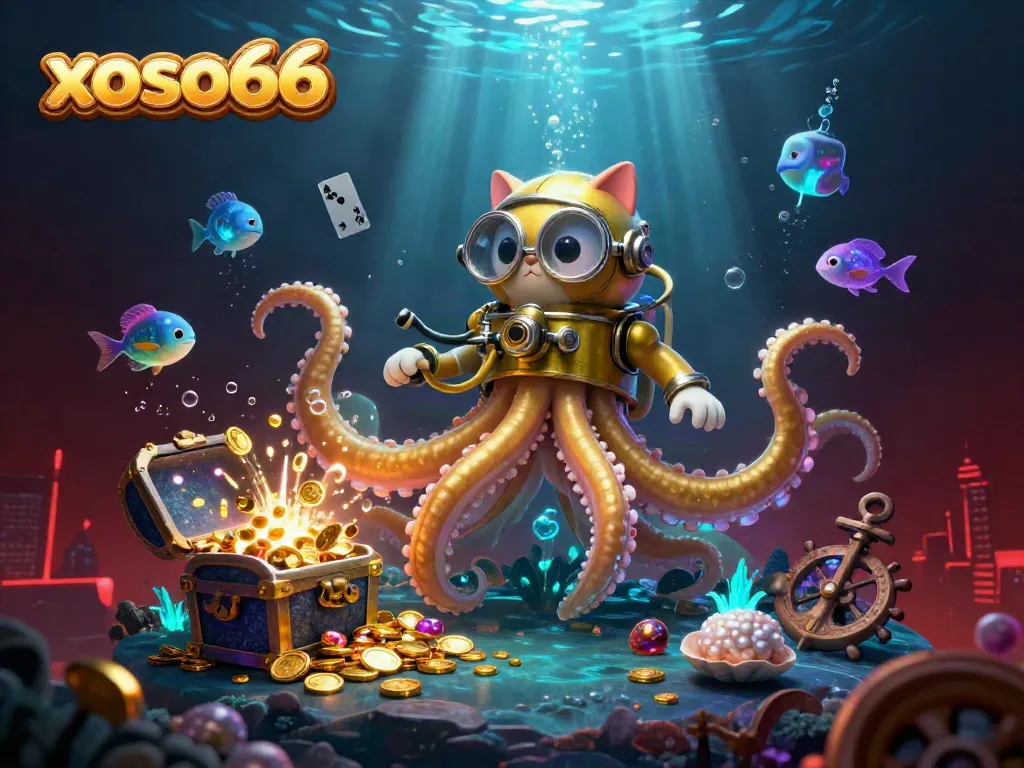 Experience thrilling gameplay at xoso66 with a captivating kraken scene and treasure bursts.