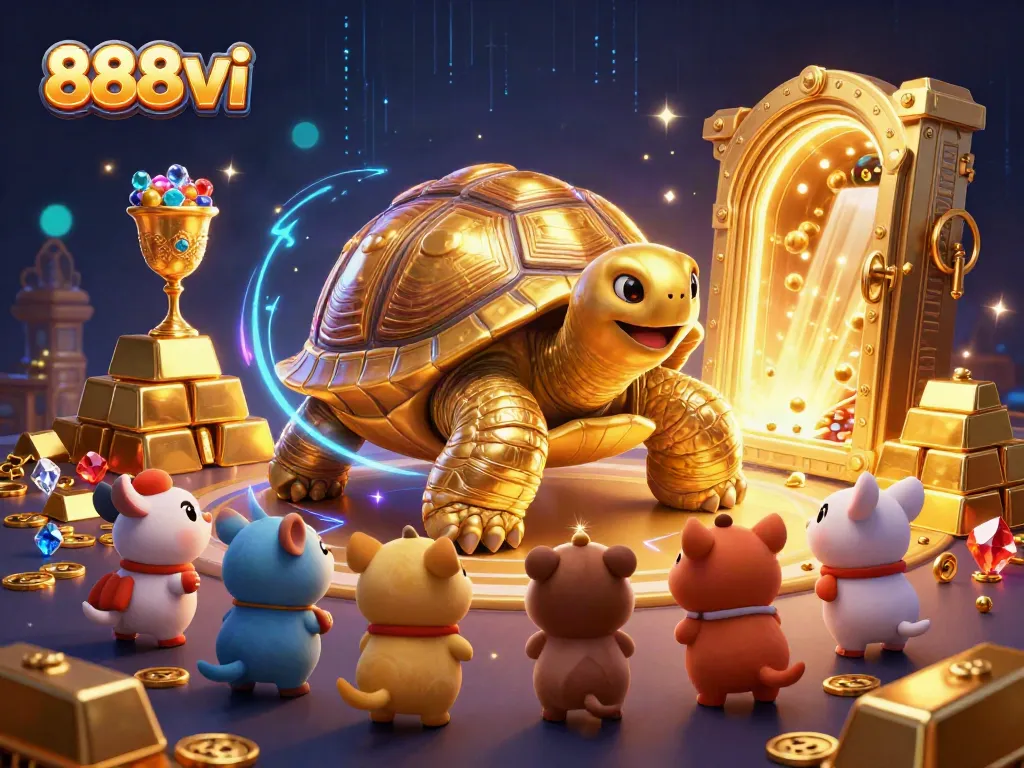 Spin the rewards at 888vi with a vibrant casino scene featuring a colossal tortoise game!