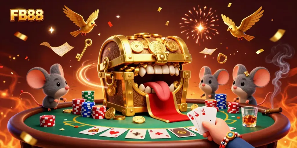 Win big at FB88 with a lively treasure chest and poker elements attracting adventurous players.