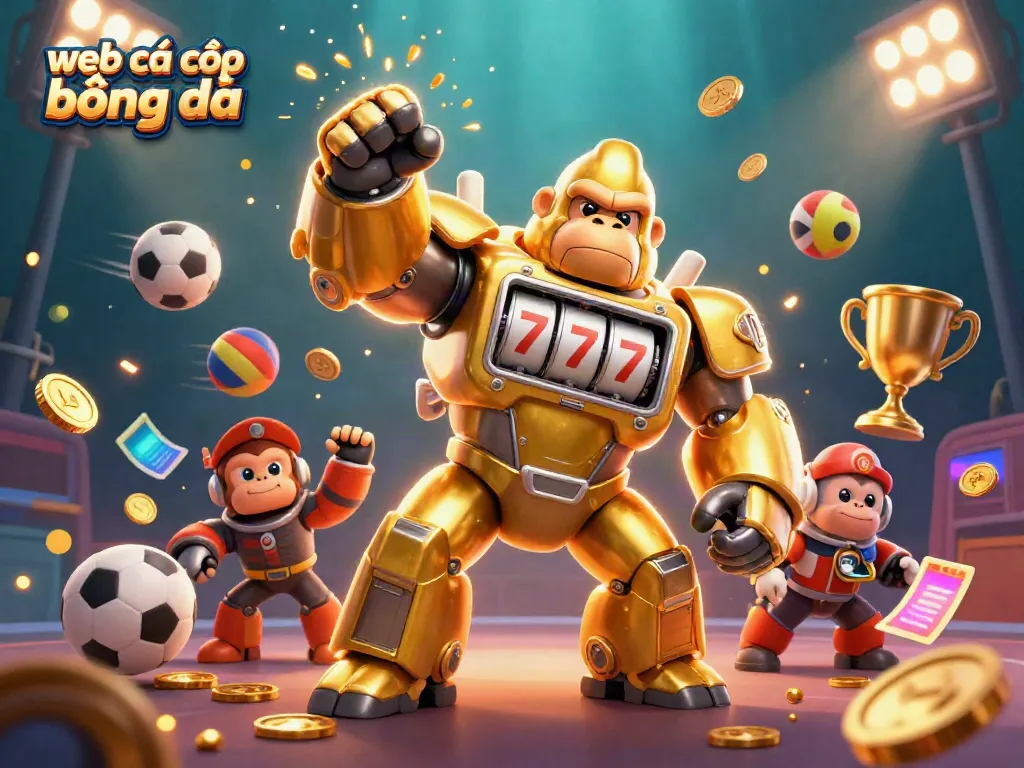 Experience sports excitement at web cá cược bóng đá with our vibrant golden gorilla mech bursting with action.