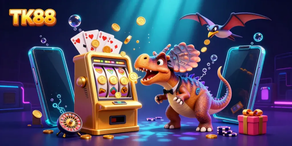 Watch TK88’s pachycephalosaurus win jackpots in an action-packed casino scene with dynamic elements.