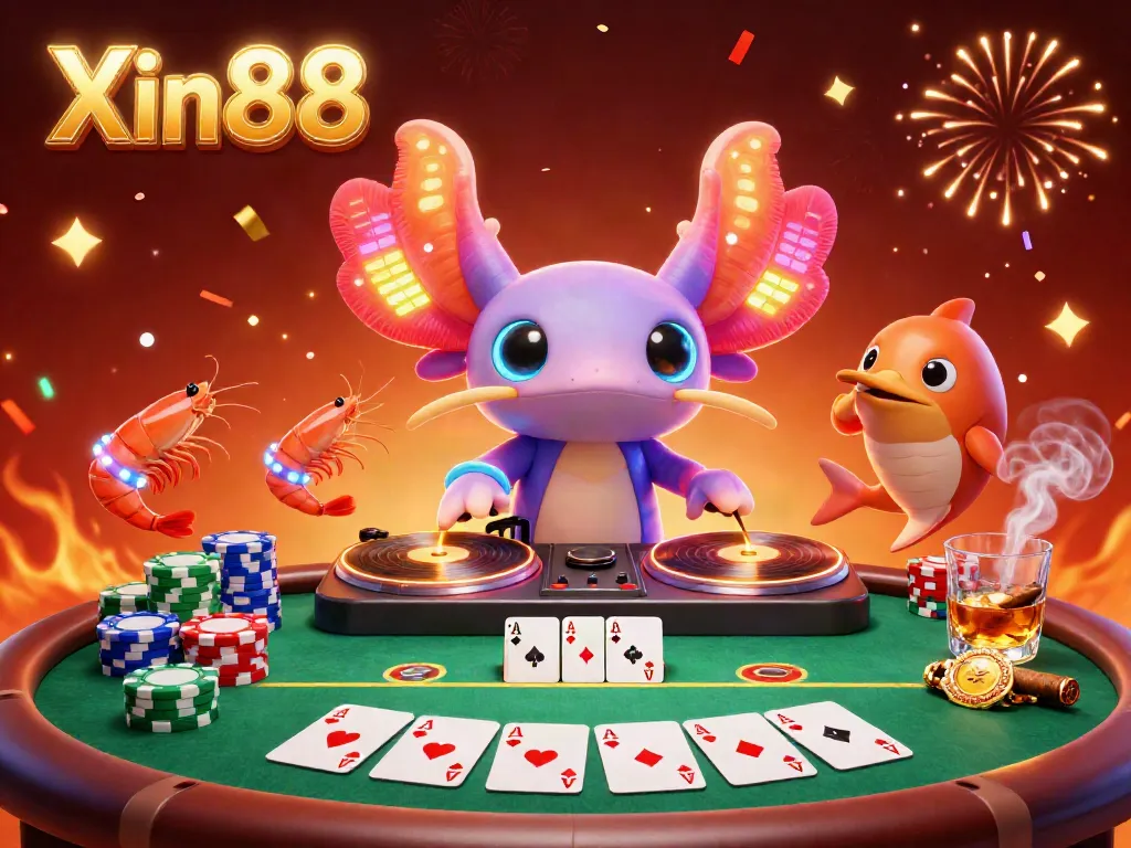 Experience the vibrant energy of Xin88 with this neon-themed 3D illustration showcasing a lively casino atmosphere.