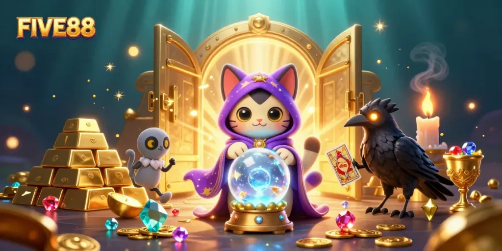Engage in thrilling gaming at FIVE88, surrounded by fortune tellers and treasures.