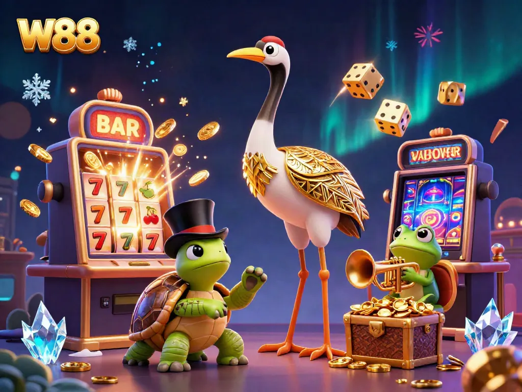 Experience the excitement of W88 with vibrant casino elements, character interactions, and a dynamic atmosphere.