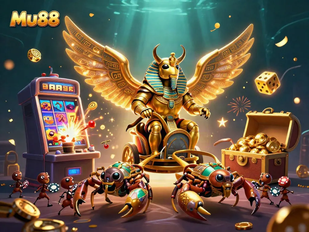 Join the exciting online gaming world with Mu88's lively casino illustration featuring a jackpot excitement!