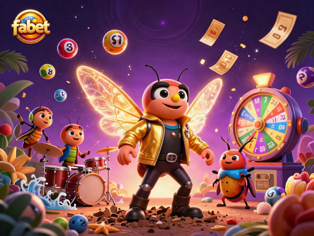 Play thrilling games and win with fabet in this vibrant casino-themed scene.