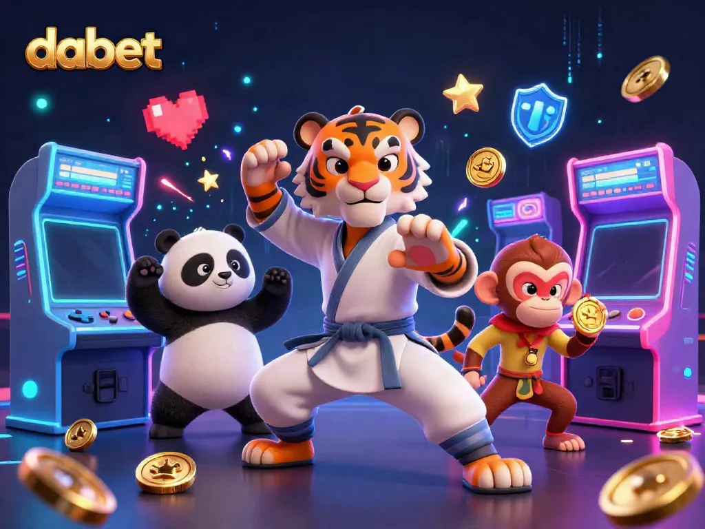 Experience thrilling gameplay at Dabet with a vibrant scene featuring a kung fu tiger master in a dynamic casino setting.