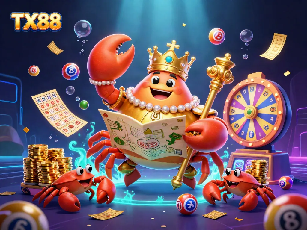Enhance your gaming experience with TX88's vibrant 3D illustration of exciting lottery elements.