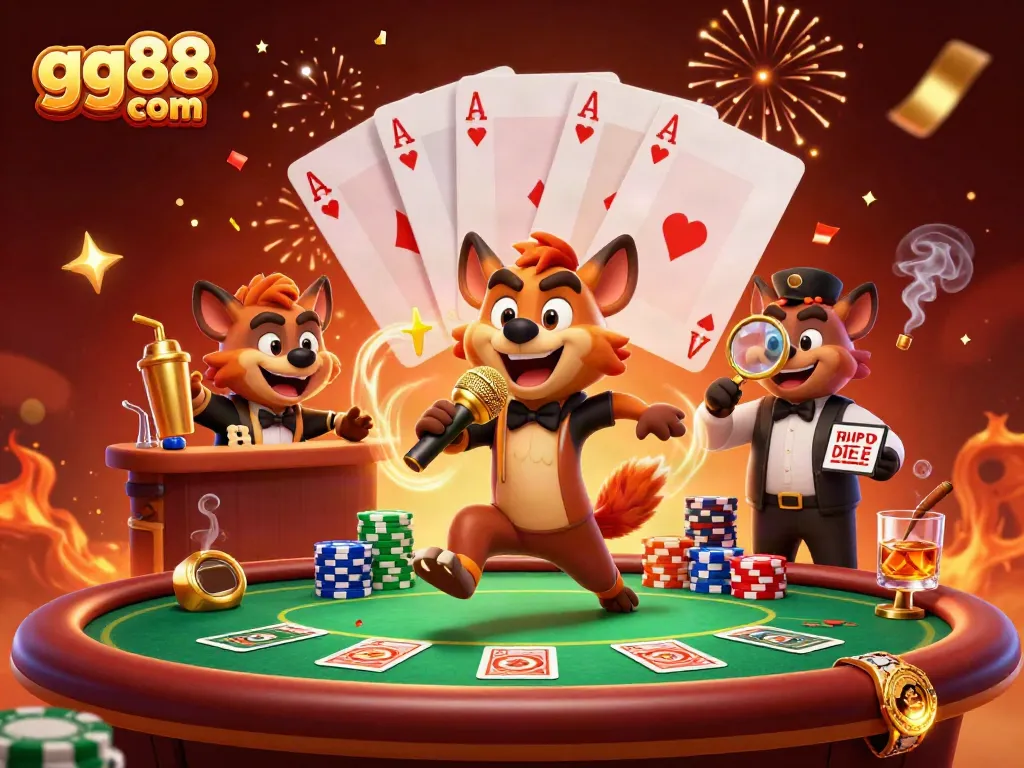 Engage in thrilling games at gg88 com with vibrant hyenas presenting a lively casino atmosphere.