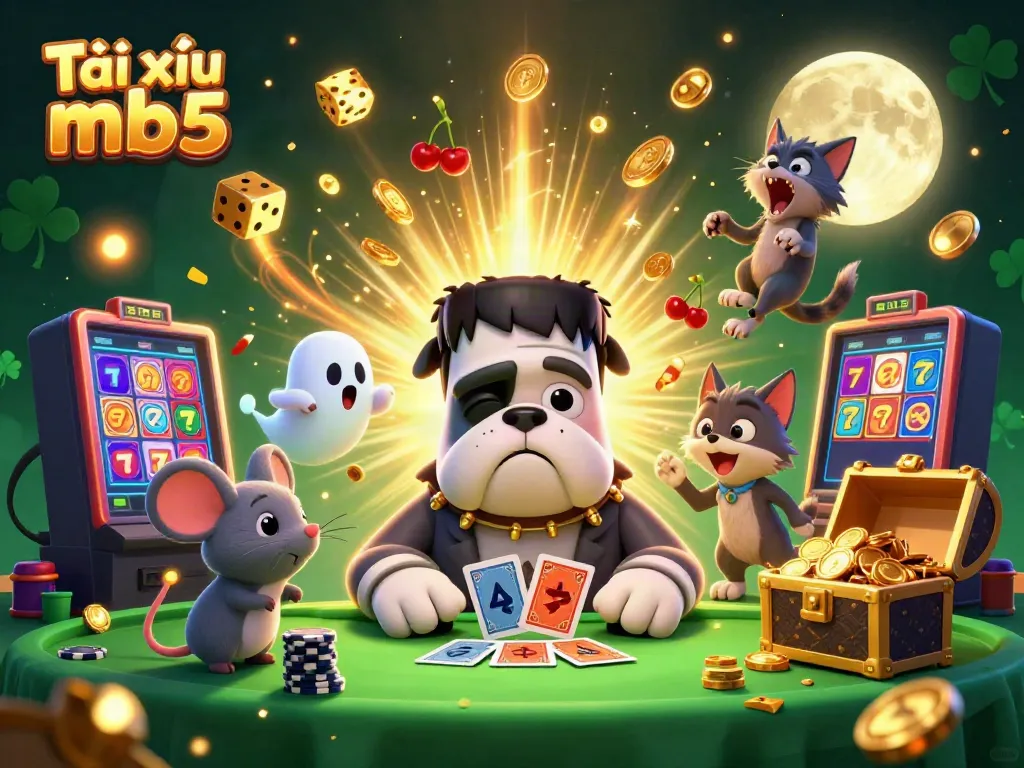 Engage with Tài xỉu mb5 at a vibrant casino table with characters and immersive gaming elements.