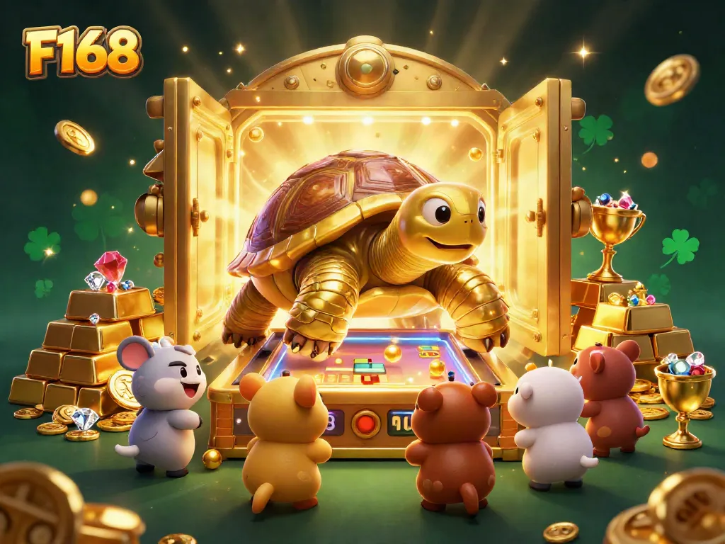 Spin reels and win big with F168's exciting gaming experience featuring a golden tortoise pinball machine.