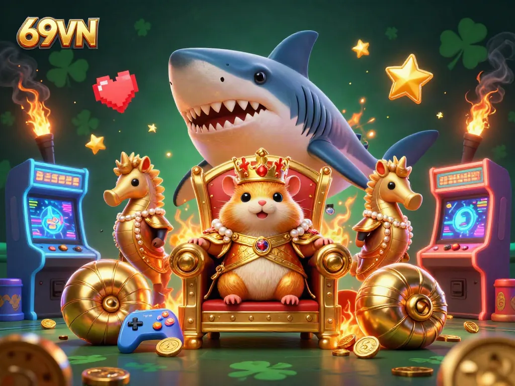 Experience excitement at 69VN with a fierce hamster king and vibrant casino elements!