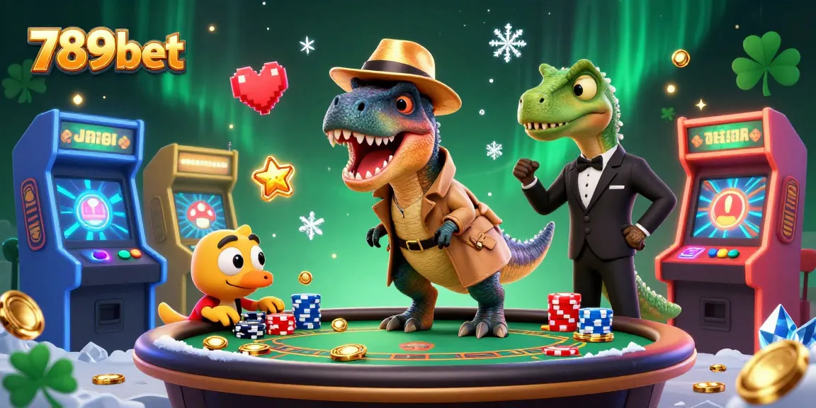 Experience gaming excitement with 789bet as a cartoon velociraptor card counter navigates a blackjack table.