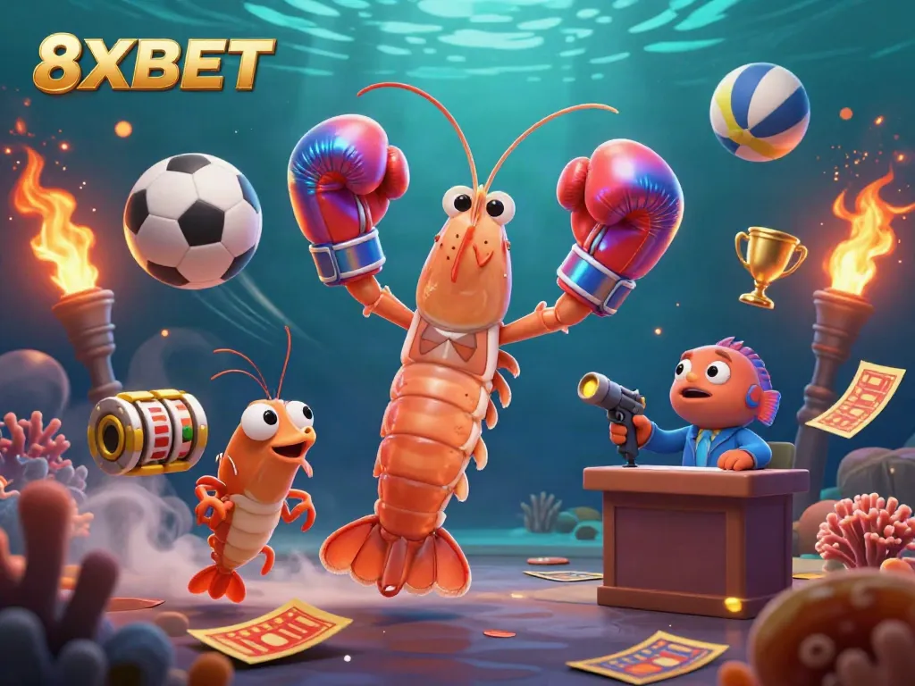 Experience 8XBET's thrilling underwater casino with dynamic sports elements and vibrant sea creatures.