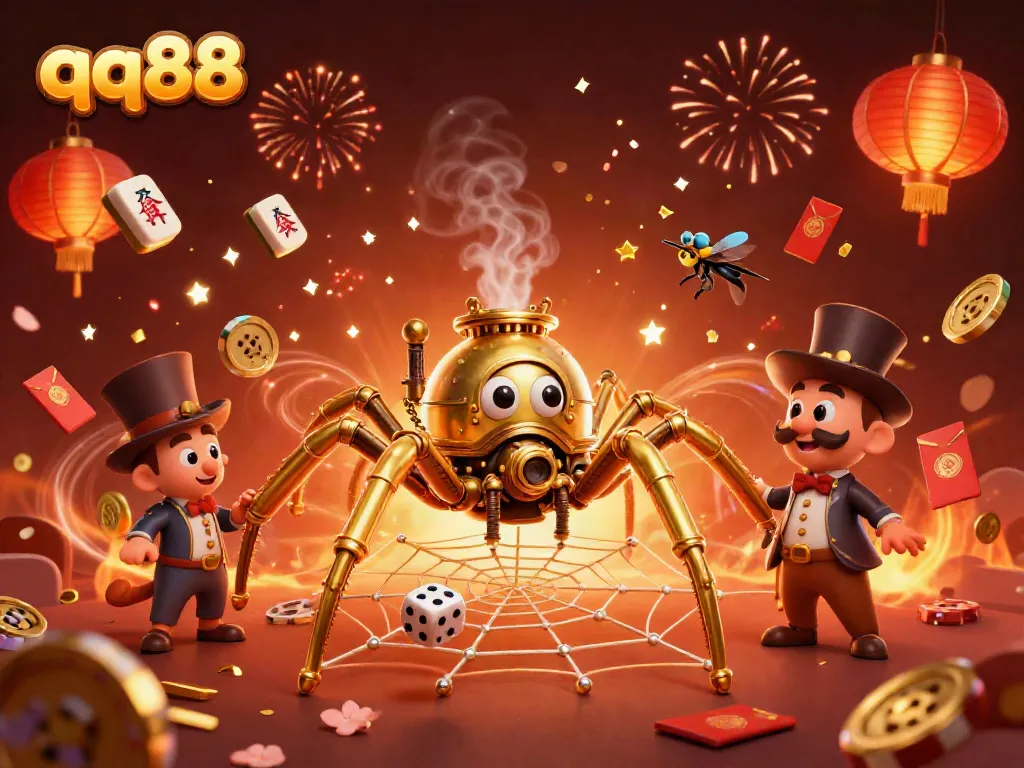Engage with the thrilling atmosphere of qq88 in this dynamic casino-themed 3D illustration.
