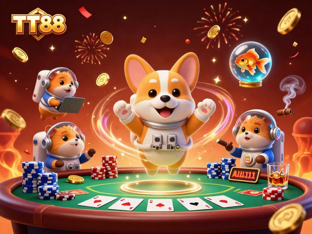 Experience TT88 with exciting 3D casino action featuring a corgi astronaut and vibrant games.