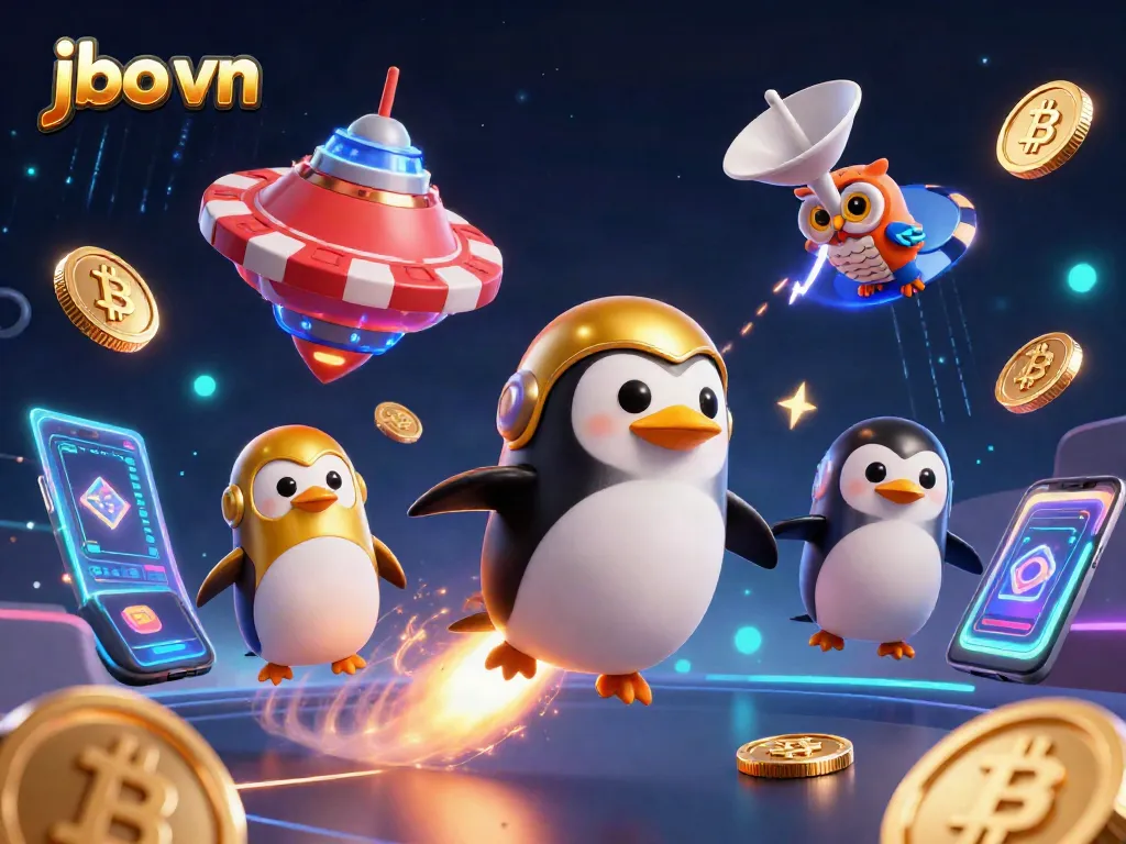 Play exciting games at jbo vn with a vibrant illustration of a casino-themed 3D space adventure.